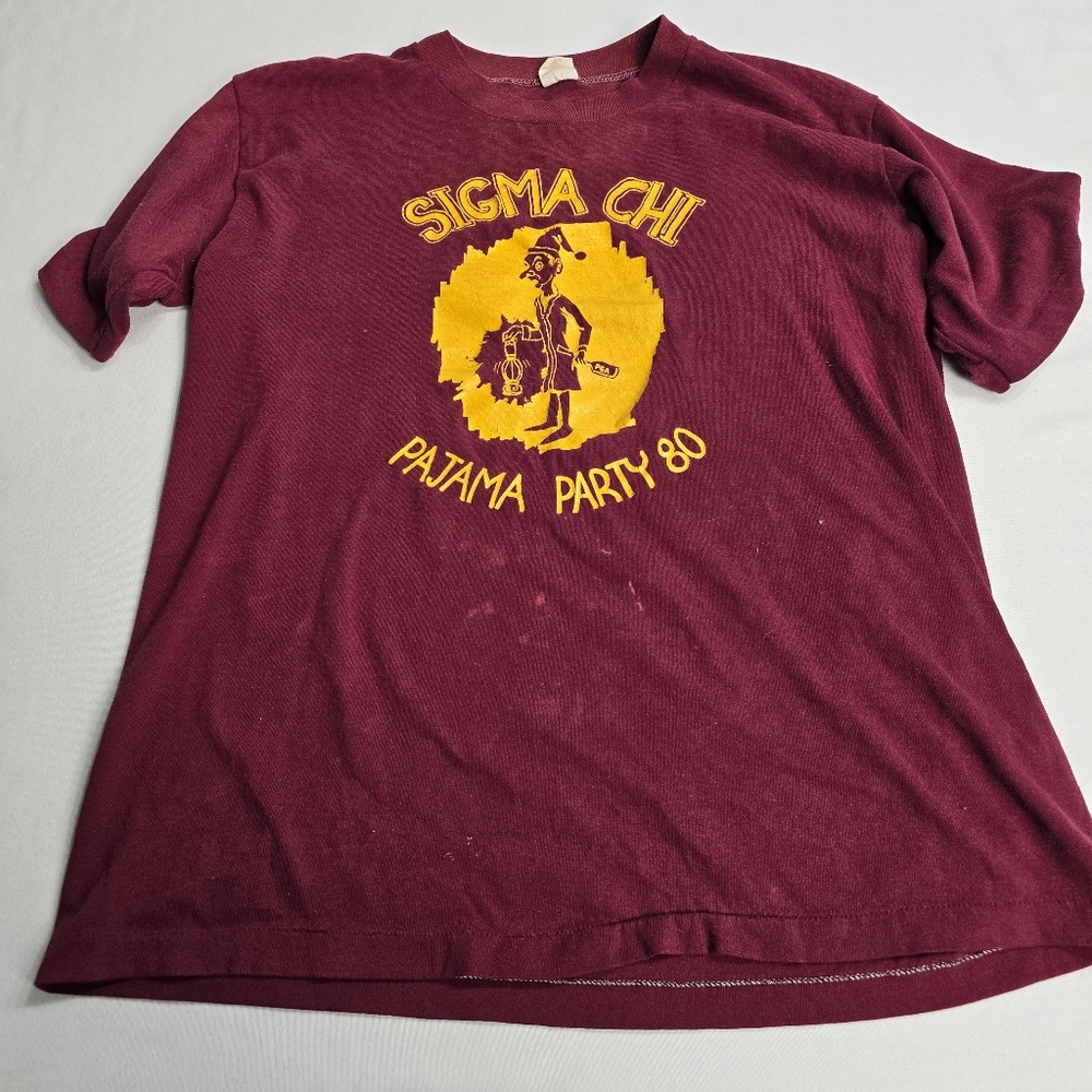 Vintage 1980 Sigma Chi Pajama Party Graphic Tshirt XL Single Stitch 80's
